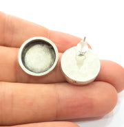 Earring Blank Base Settings Silver Resin Blank Cabochon Base inlay Blank Mountings Antique Silver Plated Metal (16mm blank) 1 Set  G15617