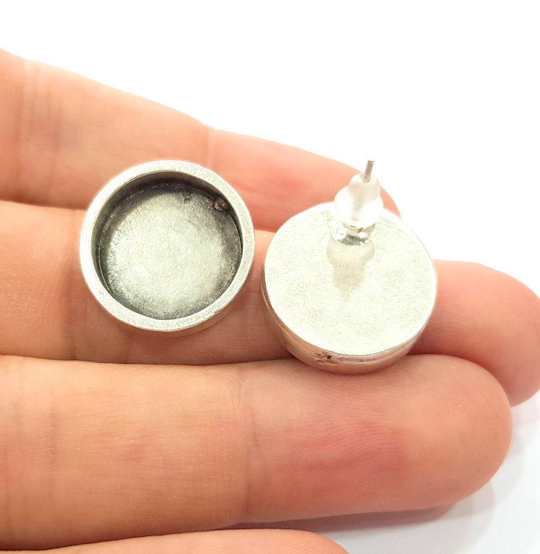 5 Pairs Earring Blank Base Settings Silver Resin Blank Cabochon Base inlay Blank Mountings Antique Silver Plated Metal (16mm blank) G15617