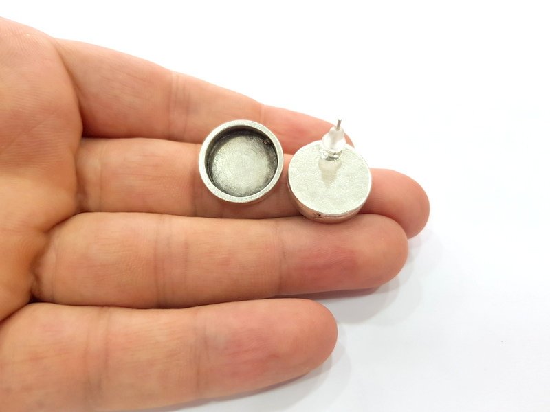 5 Pairs Earring Blank Base Settings Silver Resin Blank Cabochon Base inlay Blank Mountings Antique Silver Plated Metal (16mm blank) G15617