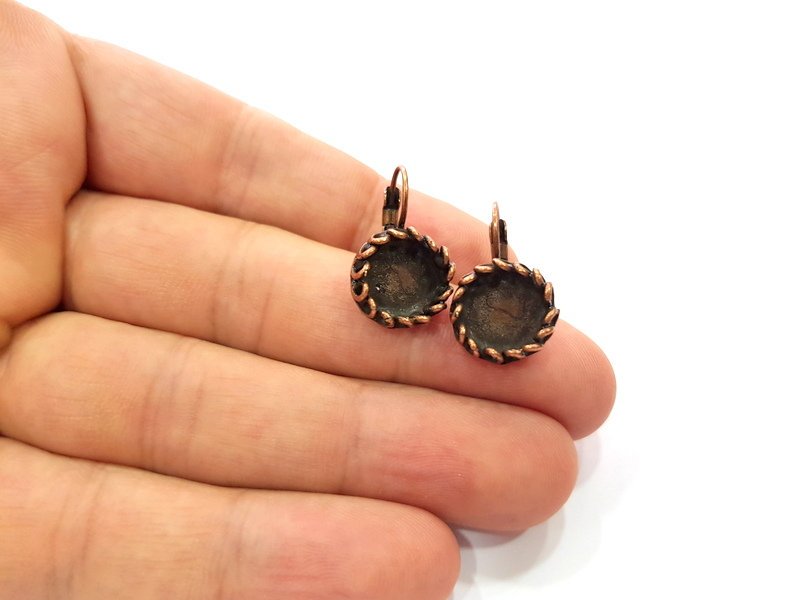 Earring Blank Base Settings Copper Resin Blank Cabochon Base inlay Blank Mountings Antique Copper Plated Brass (10mm blank) 1 Set  G14654