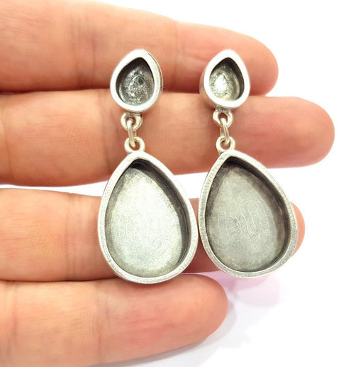 Earring Blank Base Settings Silver Resin Blank Cabochon Base inlay Blank Mountings Antique Silver Plated Metal (10x8+24x17mm ) 1 Set  G14656