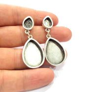 Earring Blank Base Settings Silver Resin Blank Cabochon Base inlay Blank Mountings Antique Silver Plated Metal (10x8+24x17mm ) 1 Set  G14656