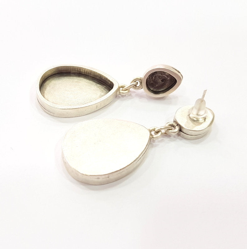Earring Blank Base Settings Silver Resin Blank Cabochon Base inlay Blank Mountings Antique Silver Plated Metal (10x8+24x17mm ) 1 Set  G14656