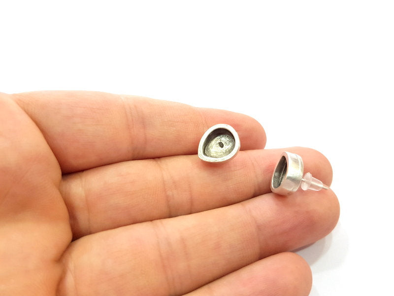 Earring Blank Base Settings Silver Resin Blank Cabochon Base inlay Blank Mountings Antique Silver Plated Metal (10x8mm blank) 1 Set  G14657