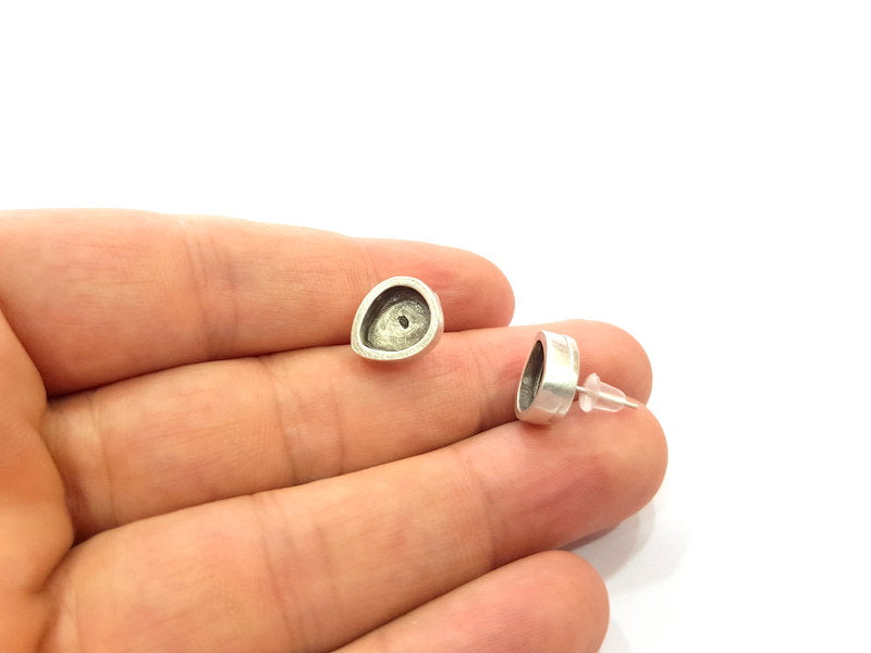 Earring Blank Base Settings Silver Resin Blank Cabochon Base inlay Blank Mountings Antique Silver Plated Metal (10x8mm blank) 1 Set  G14657