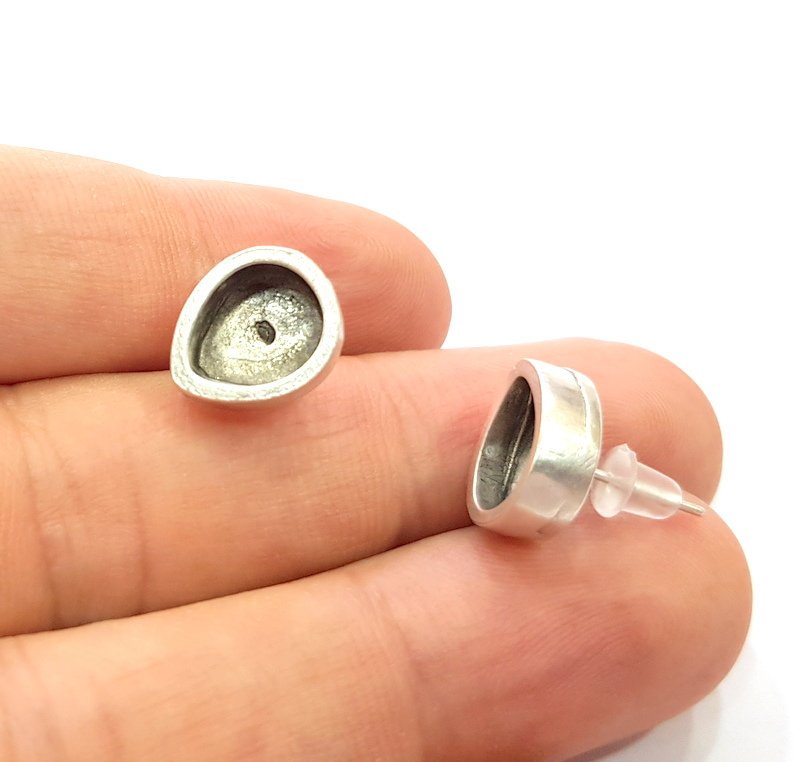 5 Pairs Earring Blank Base Settings Silver Resin Blank Cabochon Base inlay Blank Mountings Antique Silver Plated Metal (10x8mm blank) G14657