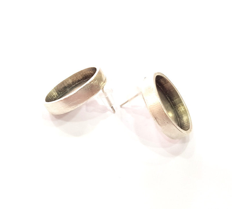 Earring Blank Base Settings Silver Resin Blank Cabochon Base inlay Blank Mountings Antique Silver Plated Metal (18x13mm blank) 1 Set  G15409