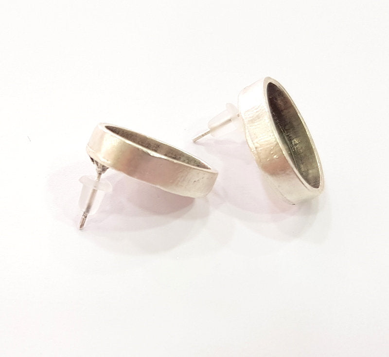 Earring Blank Base Settings Silver Resin Blank Cabochon Base inlay Blank Mountings Antique Silver Plated Metal (18x13mm blank) 1 Set  G15409