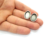 Earring Blank Base Settings Silver Resin Blank Cabochon Base inlay Blank Mountings Antique Silver Plated Metal (18x13mm blank) 1 Set  G15409