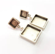 Earring Blank Base Settings Silver Resin Blank Cabochon Base inlay Blank Mountings Antique Silver Plated Metal (10x10+20x20mm) 1 Set  G16746