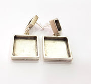 Earring Blank Base Settings Silver Resin Blank Cabochon Base inlay Blank Mountings Antique Silver Plated Metal (10x10+20x20mm) 1 Set  G16746