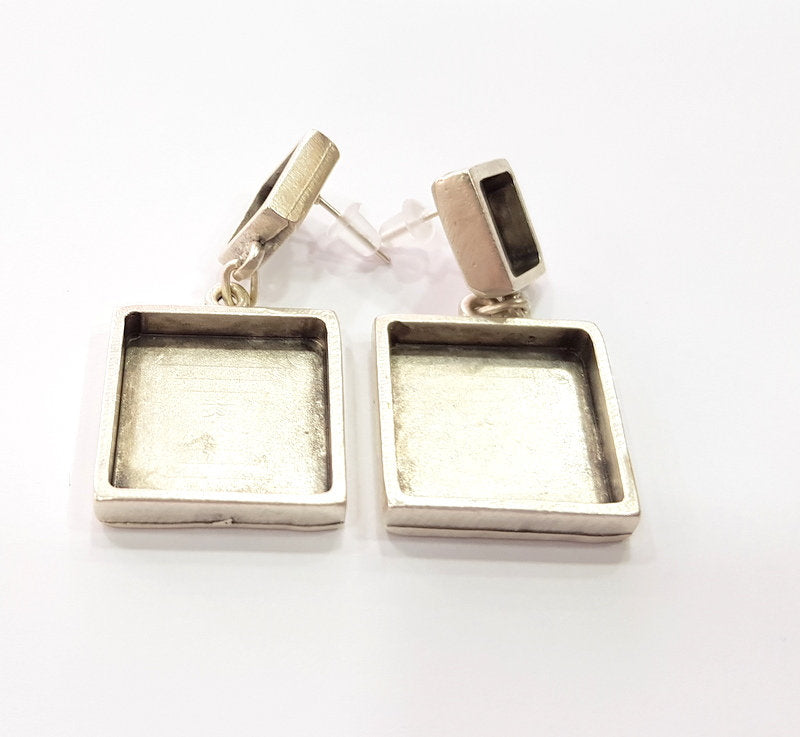 Earring Blank Base Settings Silver Resin Blank Cabochon Base inlay Blank Mountings Antique Silver Plated Metal (10x10+20x20mm) 1 Set  G16746