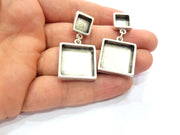 Earring Blank Base Settings Silver Resin Blank Cabochon Base inlay Blank Mountings Antique Silver Plated Metal (10x10+20x20mm) 1 Set  G16746