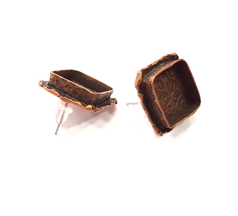 Earring Blank Base Settings Copper Resin Blank Cabochon Base inlay Blank Mountings Antique Copper Plated Brass (14mm blank) 1 Set  G14660