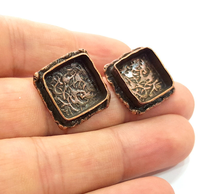 Earring Blank Base Settings Copper Resin Blank Cabochon Base inlay Blank Mountings Antique Copper Plated Brass (14mm blank) 1 Set  G14660