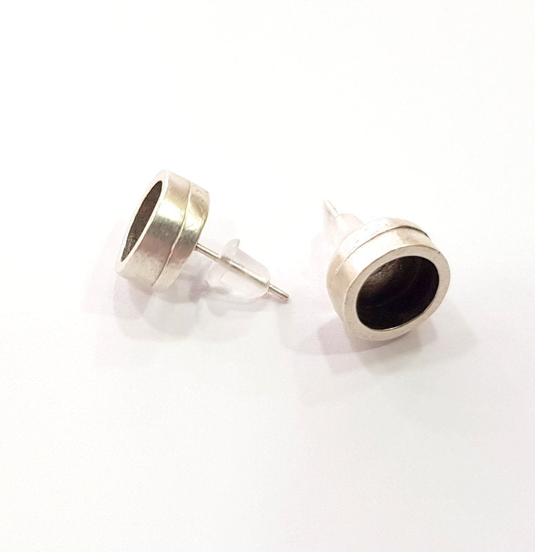 Earring Blank Base Settings Silver Resin Blank Cabochon Base inlay Blank Mountings Antique Silver Plated Metal (8mm blank) 1 Set  G15618