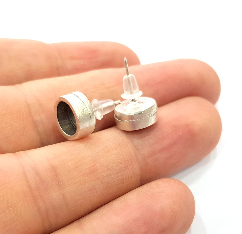 5 Pairs Earring Blank Backs Base Settings Silver Resin Blank Cabochon Base inlay Mountings Antique Silver Plated Metal (8mm blank) G15618