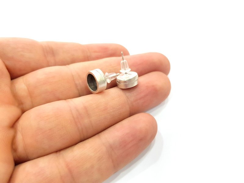 Earring Blank Base Settings Silver Resin Blank Cabochon Base inlay Blank Mountings Antique Silver Plated Metal (8mm blank) 1 Set  G15618