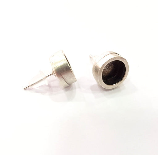 Earring Blank Base Settings Silver Resin Blank Cabochon Base inlay Blank Mountings Antique Silver Plated Metal (8mm blank) 1 Set  G15618