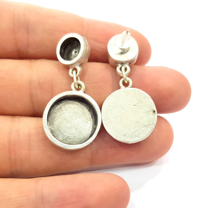 Earring Blank Base Settings Silver Resin Blank Cabochon Base inlay Blank Mountings Antique Silver Plated Metal (8+16mm) 1 Set  G14663