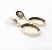 Earring Blank Base Settings Silver Resin Blank Cabochon Base inlay Blank Mountings Antique Silver Plated Metal (14x10+25x18mm) 1 Set  G14664