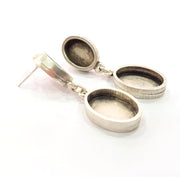 Earring Blank Base Settings Silver Resin Blank Cabochon Base inlay Blank Mountings Antique Silver Plated Metal (14x10+13x18mm) 1 Set  G14667