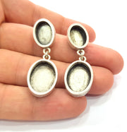 Earring Blank Base Settings Silver Resin Blank Cabochon Base inlay Blank Mountings Antique Silver Plated Metal (14x10+13x18mm) 1 Set  G14667