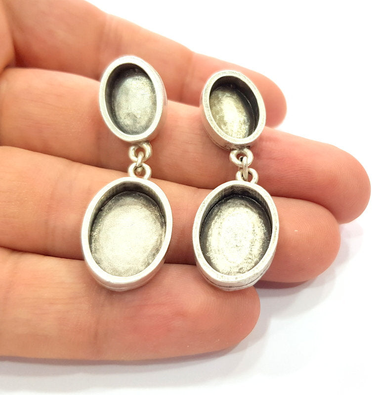 Earring Blank Base Settings Silver Resin Blank Cabochon Base inlay Blank Mountings Antique Silver Plated Metal (14x10+13x18mm) 1 Set  G14667