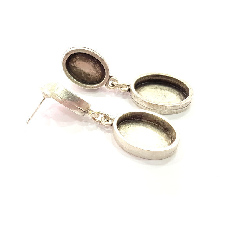 Earring Blank Base Settings Silver Resin Blank Cabochon Base inlay Blank Mountings Antique Silver Plated Metal (14x10+13x18mm) 1 Set  G14667
