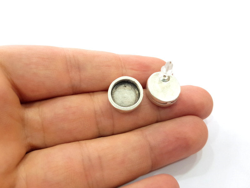 5 Pairs Earring Blank Base Settings Silver Resin Blank Cabochon Base inlay Blank Mountings Antique Silver Plated Metal (12mm blank) G14669