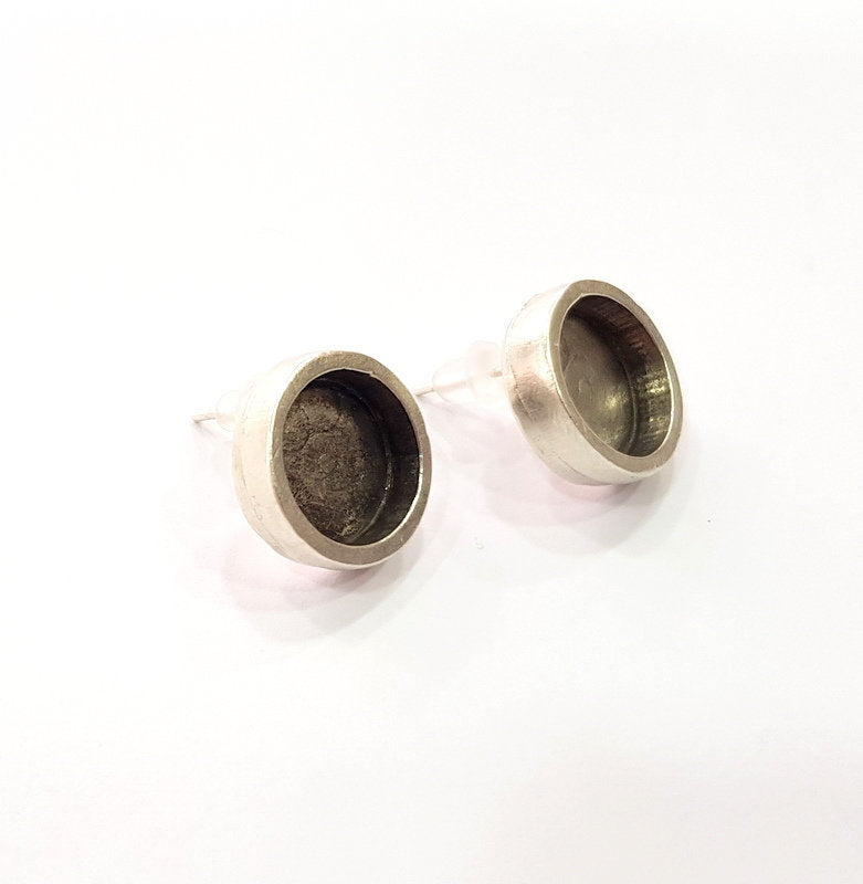 Earring Blank Base Settings Silver Resin Blank Cabochon Base inlay Blank Mountings Antique Silver Plated Metal (12mm blank) 1 Set  G14669