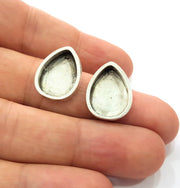 Earring Blank Base Settings Silver Resin Blank Cabochon Base inlay Blank Mountings Antique Silver Plated Metal (18x13mm blank) 1 Set  G17223