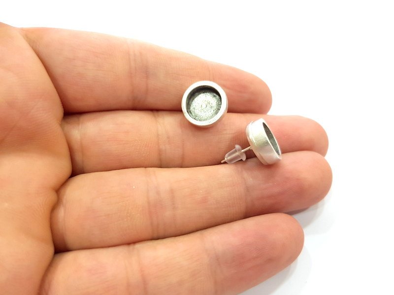 Earring Blank Base Settings Silver Resin Blank Cabochon Base inlay Blank Mountings Antique Silver Plated Metal (10mm blank) 1 Set  G14673