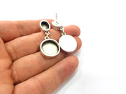 Earring Blank Base Settings Silver Resin Blank Cabochon Base inlay Blank Mountings Antique Silver Plated Metal (10x8+18mm ) 1 Pair G15612