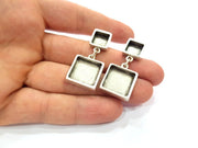 Earring Blank Base Settings Silver Resin Blank Cabochon Base inlay Blank Mountings Antique Silver Plated Metal (10x10+16x16mm) 1 pair G15405