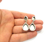 Earring Blank Base Settings Silver Resin Blank Cabochon Base inlay Blank Mountings Antique Silver Plated Metal (18x13+10x8mm) 1 Set  G15407