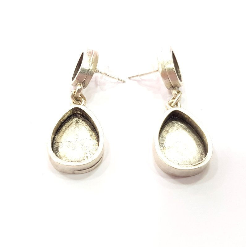 Earring Blank Base Settings Silver Resin Blank Cabochon Base inlay Blank Mountings Antique Silver Plated Metal (18x13+10x8mm) 1 Set  G15407