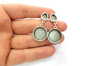 Earring Blank Base Settings Silver Resin Blank Cabochon Base inlay Blank Mountings Antique Silver Plated Metal (9x8+18mm) 1 Set  G15408