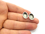 Earring Blank Base Settings Silver Resin Blank Cabochon Base inlay Blank Mountings Antique Silver Plated Metal (14x10mm blank) 1 Set  G14680