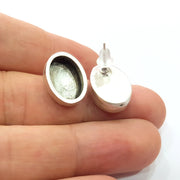 Earring Blank Base Settings Silver Resin Blank Cabochon Base inlay Blank Mountings Antique Silver Plated Metal (14x10mm blank) 1 Set  G14680
