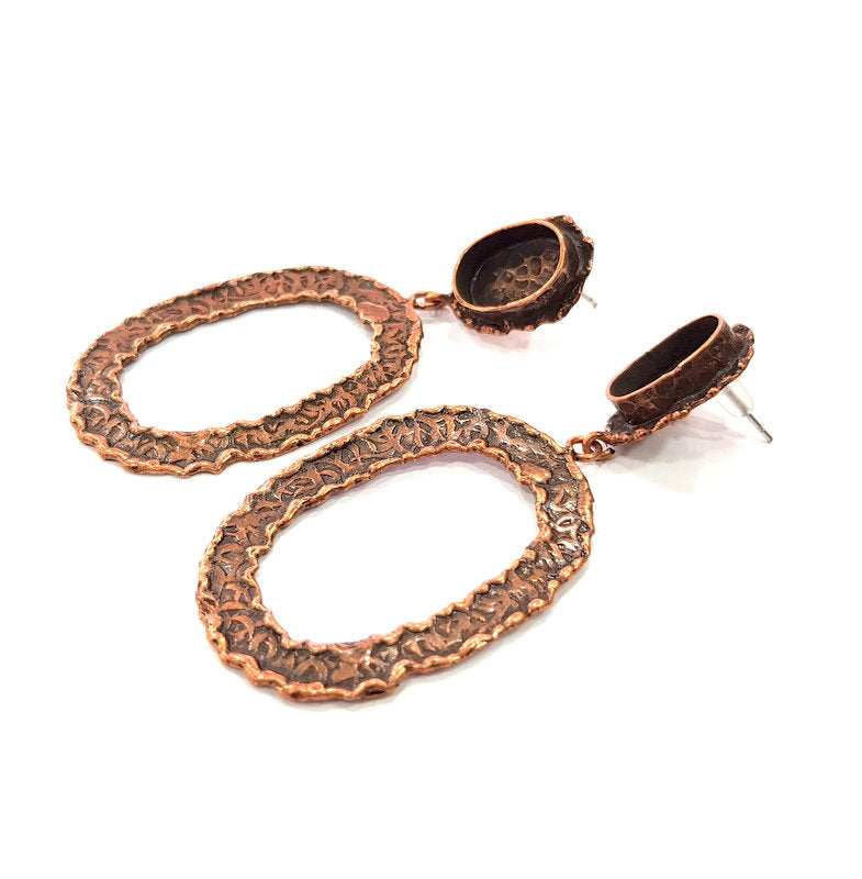 Earring Blank Base Settings Copper Resin Blank Cabochon Base inlay Blank Mountings Antique Copper Plated Brass (14x10mm blank) 1 Set  G14681