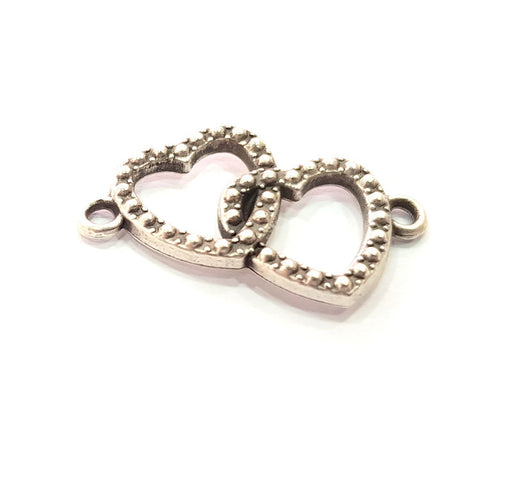 5 Heart Charm Silver Charms Antique Silver Plated Metal (26x13mm) G14683