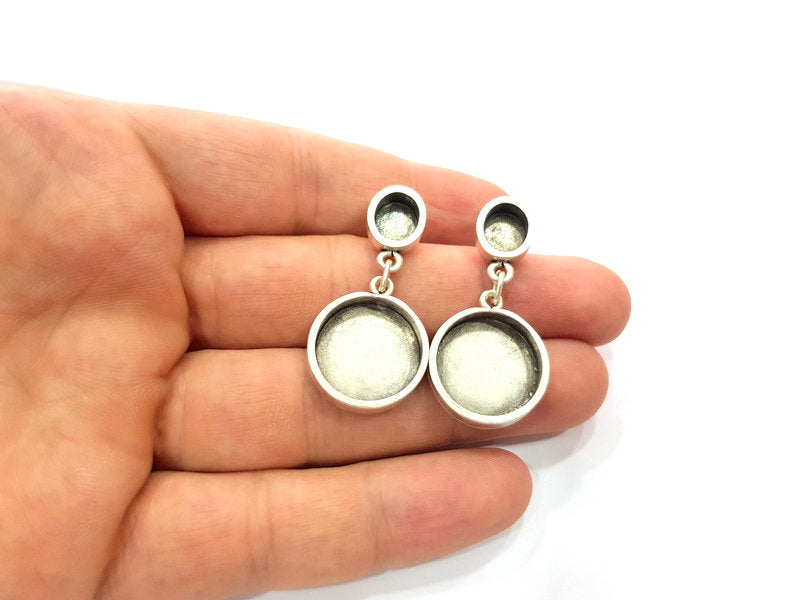 Earring Blank Base Settings Silver Resin Blank Cabochon Base inlay Blank Mountings Antique Silver Plated Metal (10x8+16mm) 1 Set  G14687
