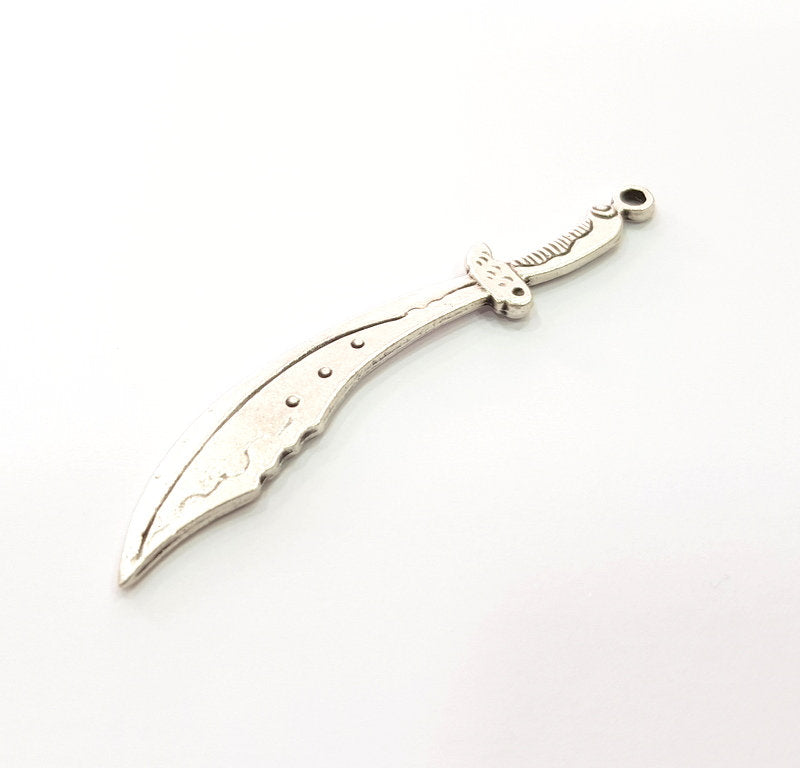 2 Sword Charms Antique Silver Plated Charms (71x9mm) G14691