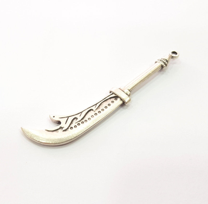 2 Sword Charms Antique Silver Plated Charms (81x14mm) G14693