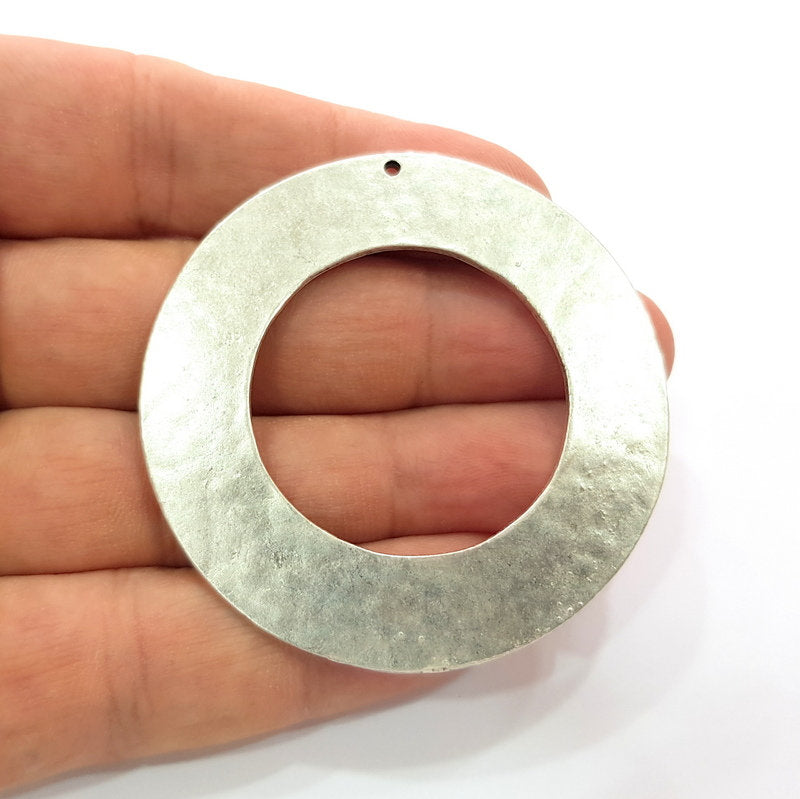 Circle Pendant Silver Pendant Antique Silver Plated Metal (56mm) G14694