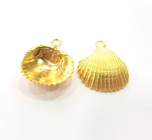 2 Shell Charm Oyster Charms Mussel Charms Sea Ocean Gold Pendant Gold Plated Shell Pendant (30x25mm)  G14698