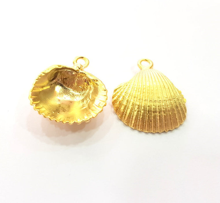 2 Shell Charm Oyster Charms Mussel Charms Sea Ocean Gold Pendant Gold Plated Shell Pendant (30x25mm)  G14698