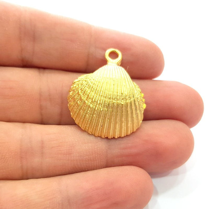 2 Shell Charm Oyster Charms Mussel Charms Sea Ocean Gold Pendant Gold Plated Shell Pendant (30x25mm)  G14698