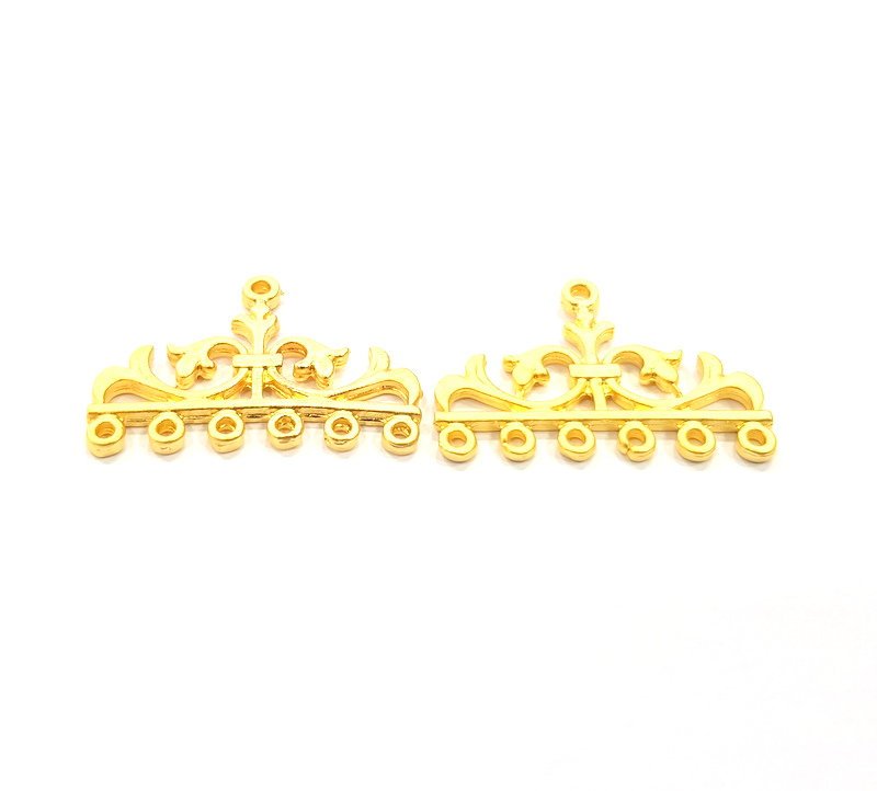 2 Gold End Bar Connector Gold Plated Metal (33x22mm)  G14700